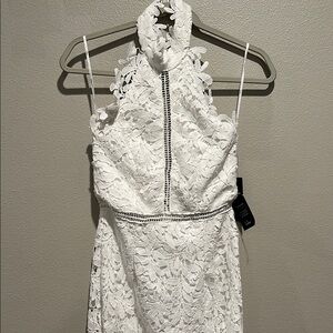 Lulu's White Lace Backless Halter Dress